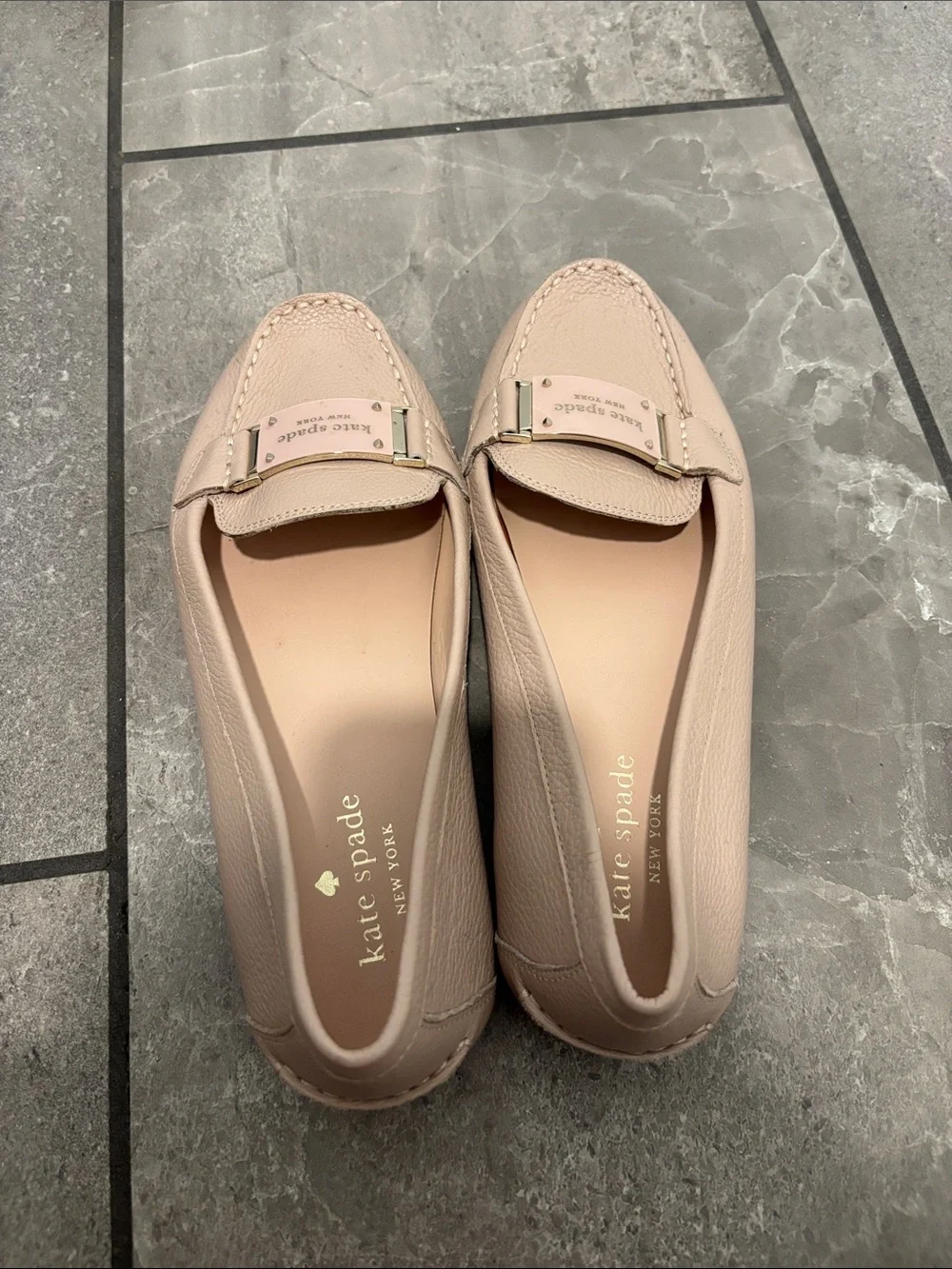 Kate Spade New York Leather Loafers Blush Pink Logo Plaque Flats